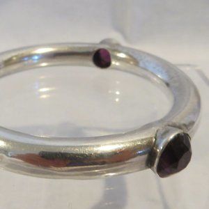 Antique Sterling Bangle Bracelet w/Amethyst Glass